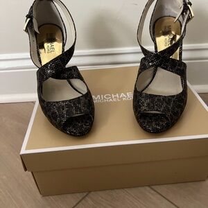 MICHAEL Michael Kors Black Sparkly Heels with Ankle Straps